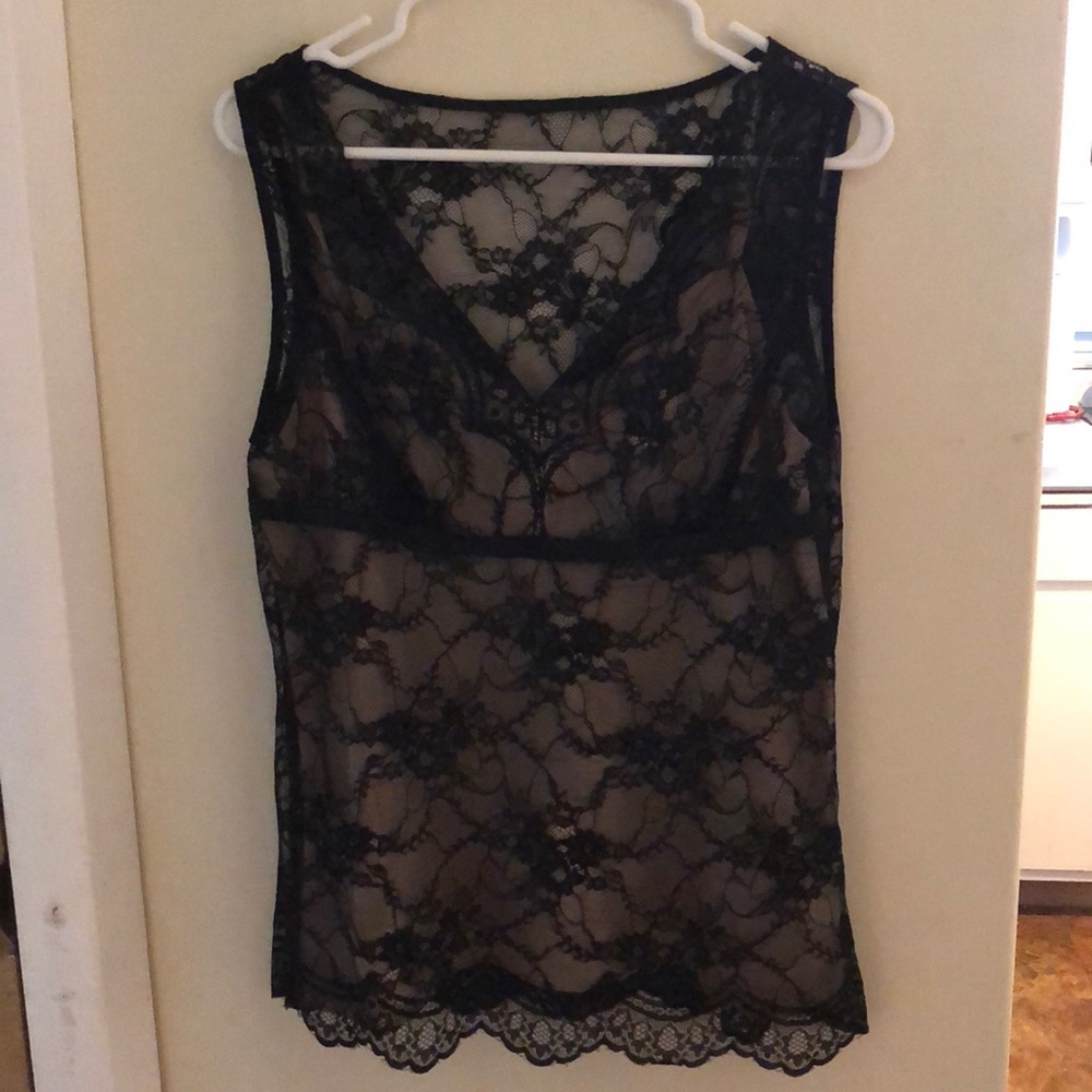 Black lace top with nude camisole